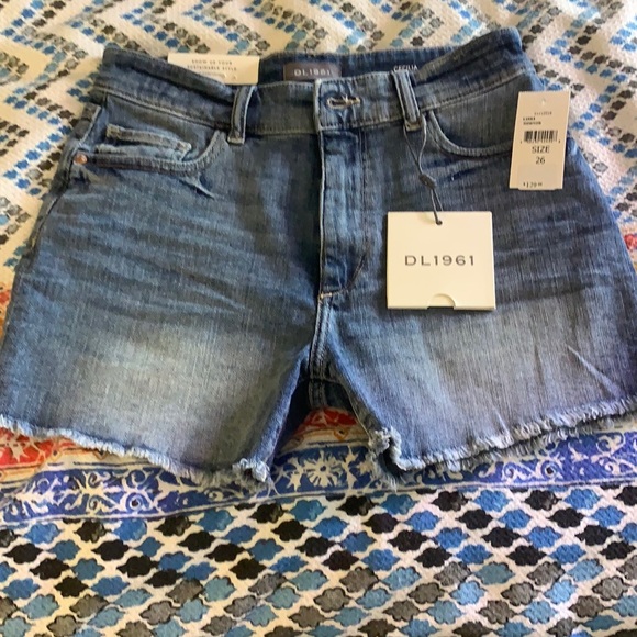 DL1961 Womens Blue Zippered Pocketed Raw Hem Shorts main image 1